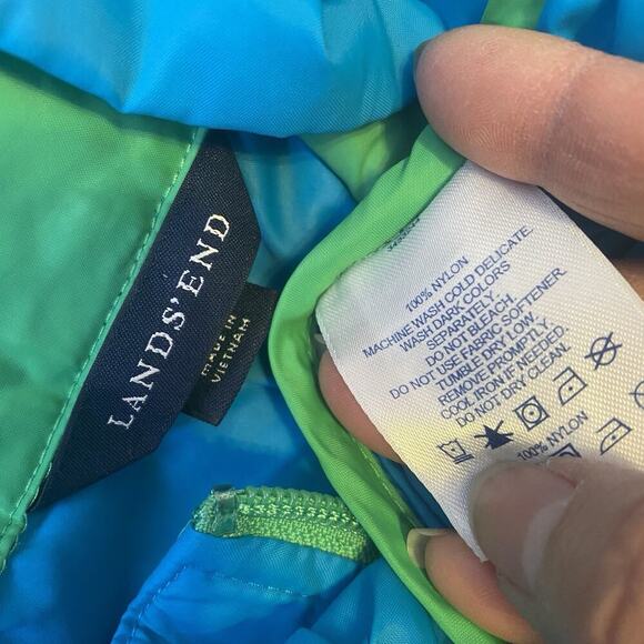 Lands End Women M10-12 Nylon Rain Jacket Coat Windbreaker Hooded Full Zip Blue - Picture 4 of 10